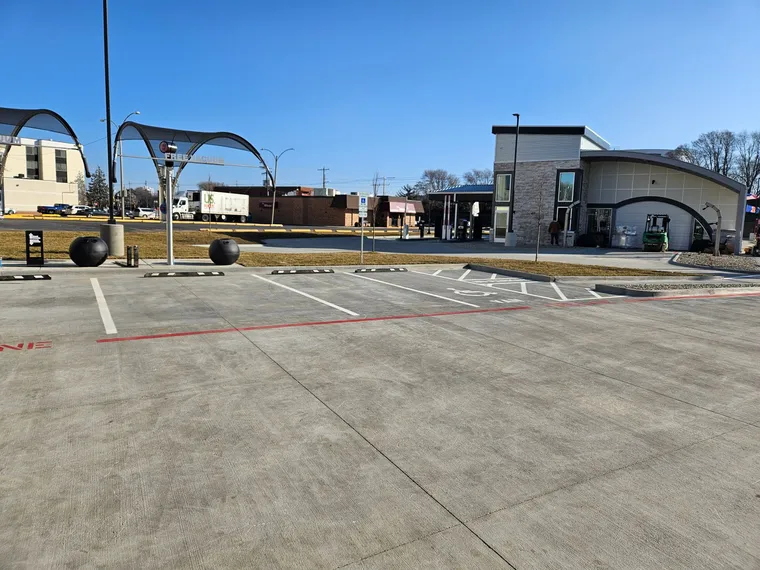 Freshly striped commercial parking lot