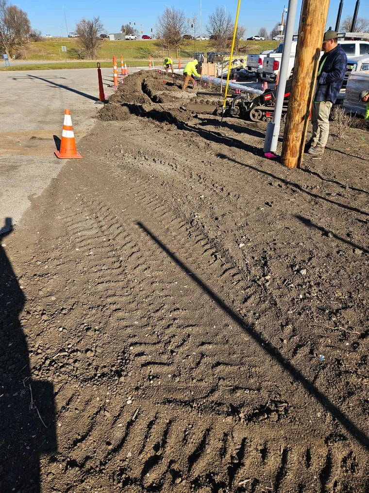 Trenching equipment at work on a property